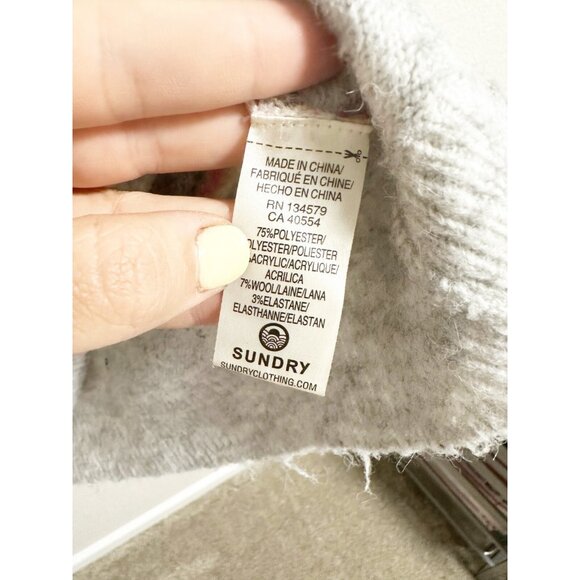 Sundry Fair Isle Raglan Wool Blend Sweater Oversized Crew Neck Gray Size 2 - Picture 5 of 6